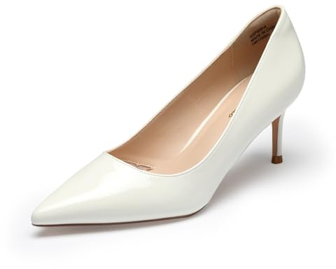 GENSHUO Escarpins à Talons Bas pour Femmes Talons à Bout Pointu 6CM/2,36 Pouces Chaussures à Talons Hauts Vernies pour Le Travail de Mariage en Soirée, Blanc 42EU