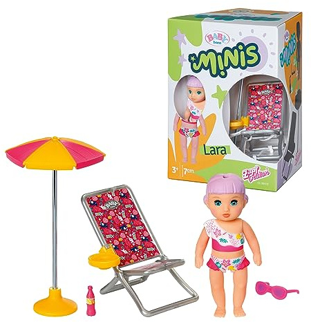 BABY born Minis Playset Estate con Lara 906132 - Bambola di 7 cm con accessori e corpo mobile per un gioco realistico - Adatto a bambini dai 3 anni in su