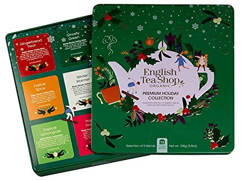 English Tea Shop® | Latta Metallo Cofanetto Regalo Tè 9 Gusti Differenti | Tè & Tisane BIO Sapori Natale - 72 Bustine di Tè (108 Gr) | Tisane Regalo