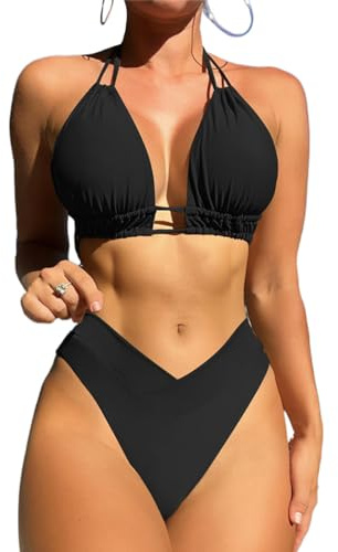 Maillot de Bain Femme 2 Pieces Taille Haute Femmes Deux pièces Tankini Maillots de Bain Taille Haute Licou Vintage Bikini Ensemble Dames Maillots de Bain
