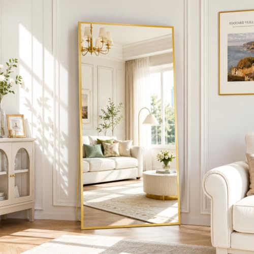 Beauty4U Full Length Mirror 180x80cm, Gold | Free Standing, Hanging or Leaning, Rectangle Large Floor Mirror with Aluminum Alloy Frame for Living Room or Bedroom