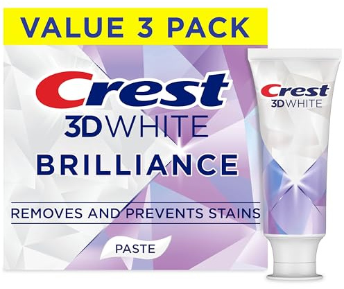 Crest 3D White Brilliance Bright Mint Teeth Whitening Toothpaste, 4.3 oz Pack of 3, 100% More Surface Stain Removal, 24 Hour Active Stain Prevention, Whiter Teeth in 3 Days