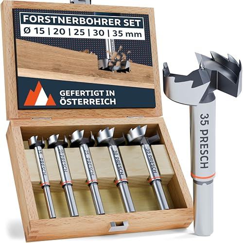 Presch Mèches Forstner - 5pcs Kit compact (15, 20, 25, 30 & 35mm) - Mèches à bois ultra tranchantes et durables - Pointe de centrage de haute précision pour des trous ronds parfaits