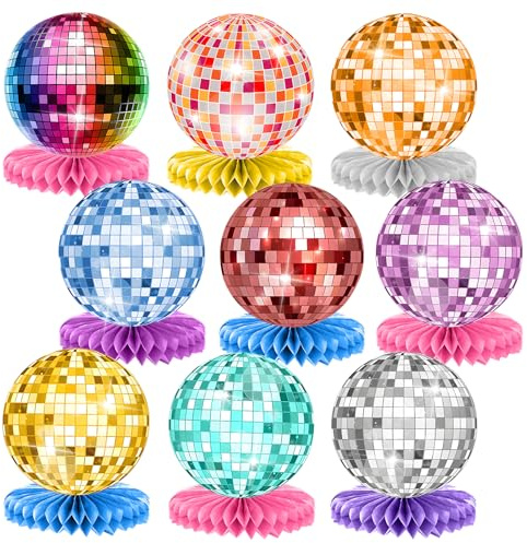 tlidfgeo 9 unidades de decoración de mesa de discoteca, decoración de cumpleaños, panal de abeja, pequeña bola de discoteca, accesorios temáticos para fiestas de cumpleaños, decoración de fiesta de
