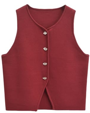 LIUYUYOUGO Pulls sans Manche Femme Gilet Col en V pour Femme Pull Streetwear Rétro sans Manches Gilet Tricoté Boutons Dorés Hauts Courts Cardigan Slim Tendance Débardeurs Gilet Tricoté Y2K Pull