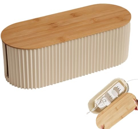 Caja de gestión de cables, organizadores de cables con tapa de madera, caja organizadora de cables estilo madera, ocultadores de extensión, protector de soporte de cables (Blanco roto)