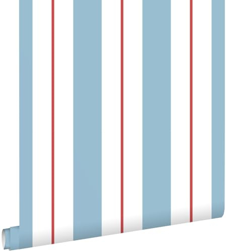 papier peint à rayures bleu et rouge 0.53 x 10.05 m - ESTAhome