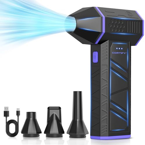 Electric Compressed Air Duster - Cortify 130,000 RPM High-Power Air Blower, Mini Snow Blower Rechargeable 3-Speed Handheld Dust Blower for PC, Keyboard, Electronics, Car and Leaves Cleaning