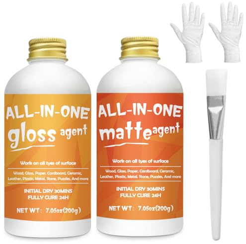 1DFAUL 2 x 200 ml de colle de bricolage, vernis mat brillant et scellant, colle de bricolage tout-en-un, séchage rapide, résistante aux rayures et à l'usure, imperméable, pour bois, papier, argile