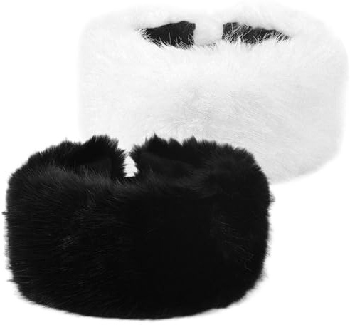 EDLMKM 2 Pcs Women Faux Fur Headband, WWinter Earwarmer Earmuff Ski Hat, Fluffy Winter Ear Warmer Hairband, Fluffy Headband, Womens Furry Winter Hat, Womens Fur Hats, Ear Muffs, Muffs Headbandd