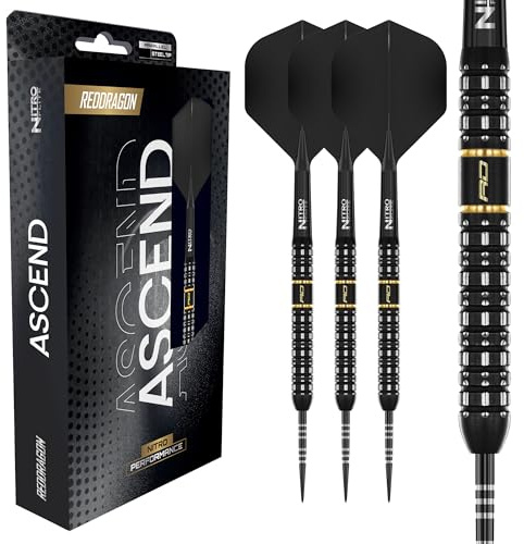 RED DRAGON Darts - Ascend Series - 24g Parallel Barrel - Steel Tip Dart Set - 90% Professional Tungsten Darts Set - Nitro Flite Integrated Flight/Shaft, Dart Flights & Stems