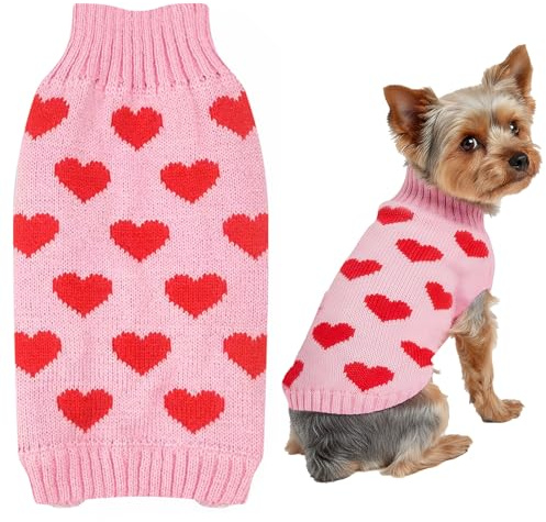Maglioncino Cane Taglia Piccola Cuore San Valentino Maglioncino per Cani Caldo Maglione Cane Taglia Piccola Maglione Gatto Rosa Vestiti per Cani Rosa S