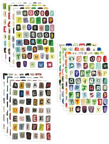 12 Hojas Pegatinas de Letras Vintage Estilo Revista, Stickers Alfabeto para Scrapbooking Journaling, 26 Letras A-Z con 10-12 Diseños Cada Una, Vinilo Adhesivo Impermeable para Laptop