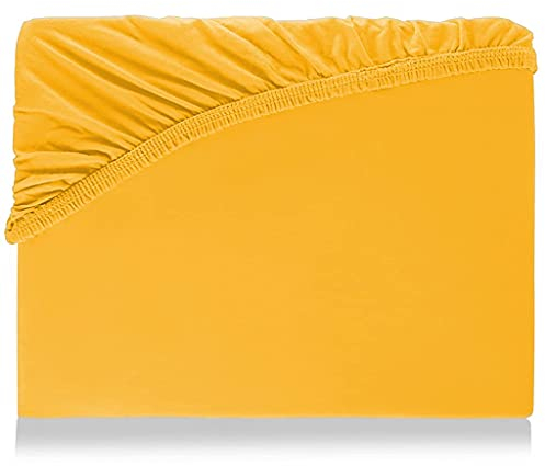 Spannbettlaken mit Gummizug für Boxspringbetten Wasserbett Übergröße aus hochwertiger Baumwolle Elastan 180 x 200 cm - 200 x 220 cm Aquajersey Bettbezug Laken Jersey Matratzenbezug Goldgelb