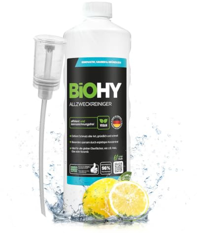 BiOHY Allrengöringsmedel (1l flaska) + doser | Skonsam professionell universalrengöringsmedel för hushåll och bil | helt biologiskt nedbrytbart (Allzweckreiniger)