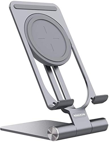 Nillkin Qi Induktive Ladestation, Verstellbar Wireless Charger Handy Ständer, Kabelloses Ladegerät Kompatibel mit iPhone 16 Pro Max/15/14/13Serie, Samsung S24/S23/S22 Ultra/Plus,Xiaomi14/14T pro- Grau