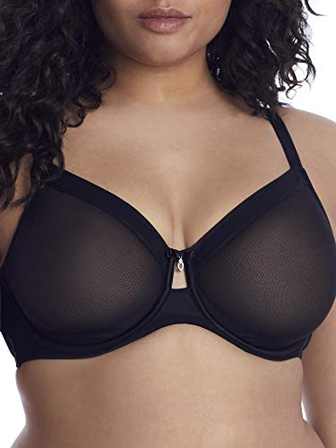 Curvy Couture Women's Sheer Mesh Full Coverage Unlined Underwire Bra, Black Hue, 40E