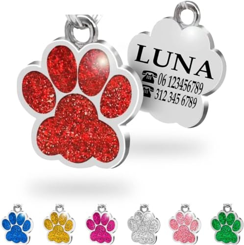 Ibera gifts - Medaglietta Cane Personalizzata, Targhetta Cane con Incisione, Forma di Zampa in Lega Metallica, per Cani e Gatti di Taglia Piccola e Media, Medaglietta Gatto Personalizzata (Rosso)