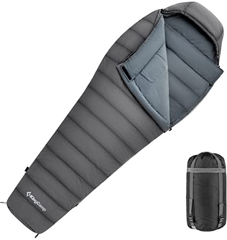 KingCamp Daunenschlafsack Outdoor Warmer Schlafsack Tragbar Leicht Mumienschlafsack 4 Jahreszeiten Winter Schlafsack 600g Daunen für Kinder Erwachsene beim Camping Kleines Packmaß 1.39kg Schwarz L