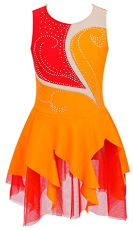 YiZYiF Abito da Danza Classica da Bambina Abito da Gara per Il Pattinaggio Artistico Senza Maniche Body da Danza Leotard da Ballerina Arancione 9-10 Anni