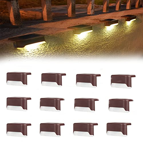 XLSBZ Solarlampen für Außen Garten,12 Stück Solar Deckleuchten IP65 Wasserdichte Draussen Garten Licht Solarleuchte für Terrasse, Garten Dekoration,Zaun,Stufen und Treppen (Warmes Licht, Braun)