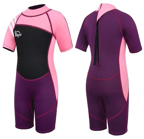 Yikayin Combinaison de Plongée Courte pour Enfants - 2,5 mm Combinaison de Natation Thermique UV - Fermeture éclair dans Le Dos - pour Cours de Natation, plongée, Surf, plongée avec Tuba
