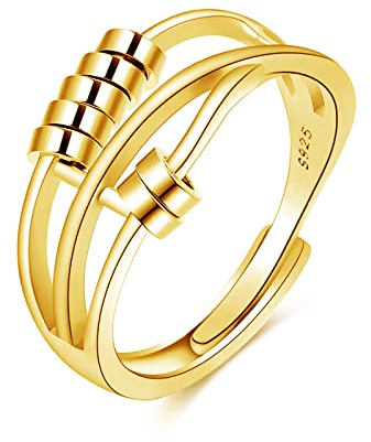 Kamise Ångestring av 925 sterling silver, ångestringar för kvinnor, öppen, justerbar, unisex, spinnring, justerbar fidget spinner-ring, antistressring, stämningsring, dekompressionsring, Silver