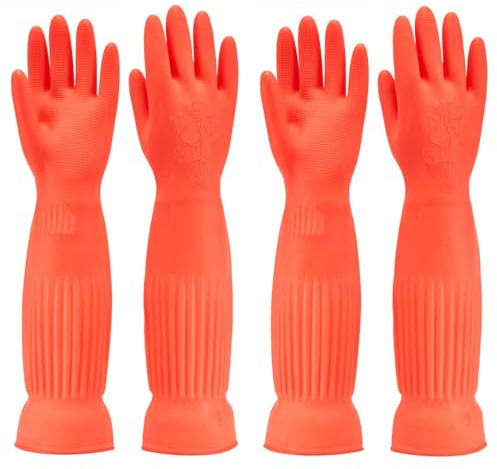 MIN-XL Gummi-Spülhandschuh, wasserdicht und ölbeständig, geeignet für Küchenreinigung, Wäsche, Haushaltsreinigung, Geschirrspülen, Autowäsche, Innen- und Außenreinigung, Haustierpflege usw (Rot, M)