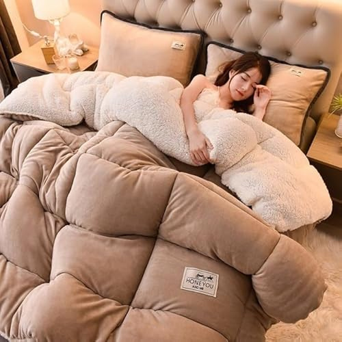 Couette Double Face Chaude En Tissu De Velours D'agneau Et Cachemire, Couverture Épaisse D'hiver (Beige, 1.5x)