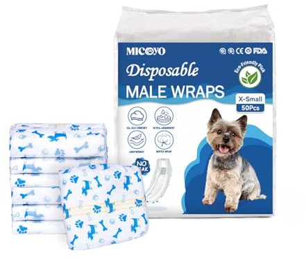 MICOOYO Wegwerf-Hundewindeln Rüde - Windeln für Hunde Haustier Hundewelpe, Super Saugfähige Hundewraps mit Nässeindikator(XS-20)