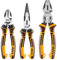 INGCO Jeu de 3 Pinces, avec Design de l'Effet de Levier Elevé, Pince Universelle 240mm, Pince Coupante Diagonale 180mm, Pinces à Long Bec 200mm HKHLPS2832
