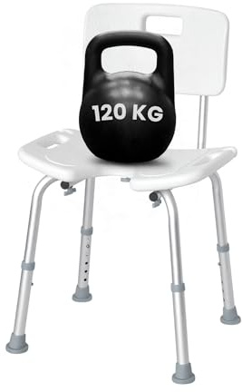 Ortopal - Sedia Per Doccia Anziani - 6 altezze, Sedia Doccia Disabili e Anziani - Seduta Ergonomica con Foro a U, Puntali Antiscivolo, Dimensione Seduta 33x48cm, Peso Massimo 120 kg