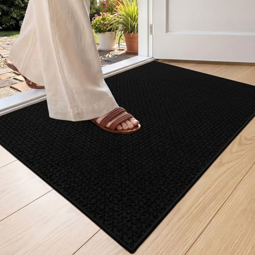 COLOR&GEOMETRY Paillasson Interieur Entree 61x92cm, Antidérapant Tapis Entrée Intérieur, Tapis de Porte Absorbant, Fin, Anti-salissures, Lavable,Tapis pour Intérieur,Chambre, Couloir(Noir ébène)