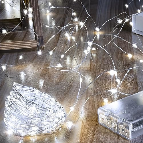 Ollny 5m 50 LED Fairy Lights Battery Operated, Bright Waterproof Copper Wire String Lights for Indoor Outdoor Lighting, Christmas Tree Bedroom Outside Party Bottle Wedding Decorations (Cool White)