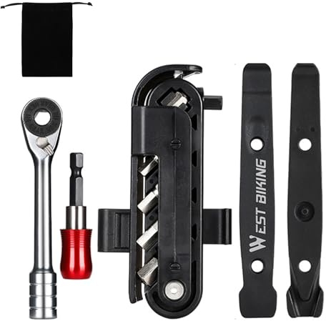 Aomiun Set di attrezzi per la riparazione di biciclette, mountain bike, chiavi a cricchetto, set di attrezzi per la riparazione di pneumatici per bicicletta da equitazione