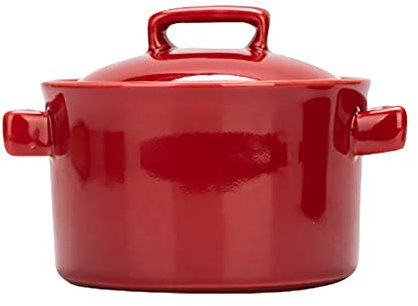 Olla esmaltada, Sopa de cebolla de cebolla francesa Pequeña Sopa de sopa de cebolla segura Tazón de sopa de vapor de vapor Cocina en el hogar Pot de cocina con tapa for sopa, estofado, chile 300ml(Red