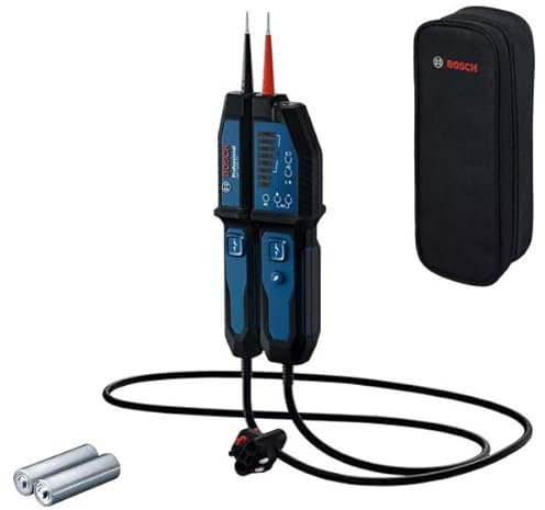 Bosch Professional Comprobador de Voltaje GVT 1000-15 (prueba de tensión de hasta 1000 V AC/DC, retroalimentación LED, alertas de vibración, IP65, cable de 125 cm, 2x1,5 V LR03 (AA), funda)