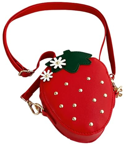 HSYWSH Borsa a Mano con Fragole Borsa a Tracolla con Fragole Borsas Crossbody per bambine Forma di cartone animato Ideale per le bambine come regalo di compleanno (Rosso)