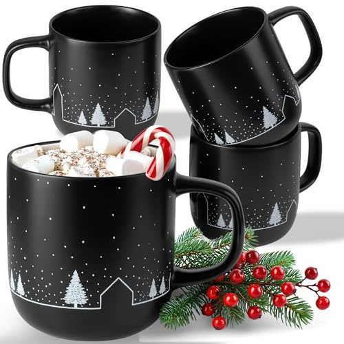Tazas de Navidad MIAMIO – Set de Tazas de Café con Diseño Minimalista de Vacaciones – Set de 4 (500 ml) / Apto para Lavavajillas y Microondas – Colección Vinter