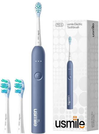usmile P10S Sonic Electric Toothbrush – 3 Modes Deep Clean & Whitening, 180-Day Battery Life, Cushioned Gum-Care Brush Head for Sensitive Teeth, Smart Timer, 2 Brush Heads (Blue)