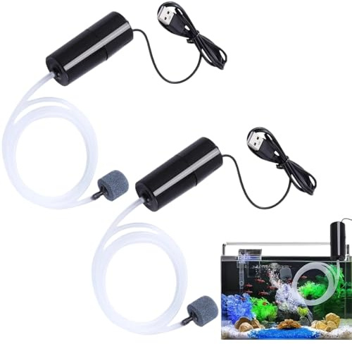 2PCS Aquarium Air Pump,Mini USB Fish Tank Oxygen Air Pump Fish Tank Bubbler,Portable Energy Saving Oxygen Bubbler Aerator,Ultra Silent Oxygen Bubbler with Air Stone and Outlet Silicone Tube