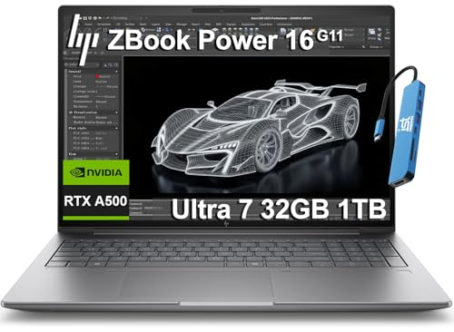 HP ZBook Power 16 G11 Mobile Workstation AI Laptop (16 FHD+, Intel Core Ultra 7 155U, NVIDIA RTX A500, 32GB DDR5, 1TB SSD) for Engineer, Designer, FP, IR Webcam, 2x Thunderbolt 4, IST HUB, Win 11 Pro