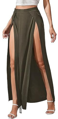 Générique Jupe Longue Portefeuille Fluide pour Femme avec Ceinture élastique et Fente Avant élégante Robe d'été décontractée et Confortable pour Sorties Quotidiennes