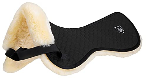 Werner Christ ® Lammfell Sattelpad Standard Sattelunterlage/Sattelkissen aus echtem Fell, dämpfendes Lammfellpad, Reitpad in schwarz/Natur, Pony