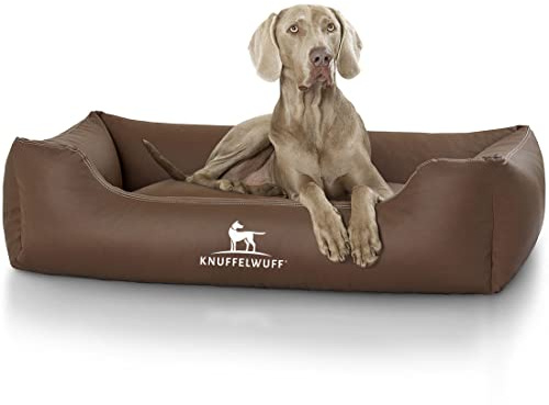 Knuffelwuff Kunstleder Hundebett Sidney XXL 120 x 85cm Braun - abnehmbarer Bezug - leicht zu reinigen - für große, mittelgroße und kleine Hunde