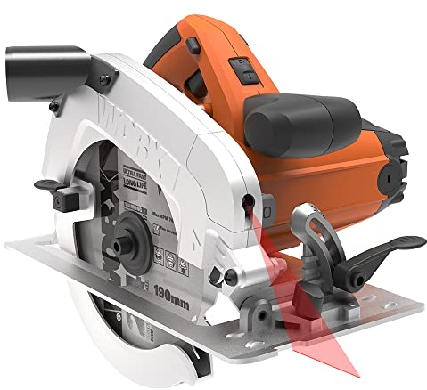 WORX Sierra circular 1.600W | WX445 | Guía láser, base de aluminio, corte a bisel hasta 51º