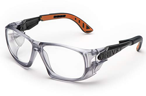 UNIVET | 5X9 Clear 1, Occhiali Protettivi da Lavoro, Lenti Antigraffio (EN166, EN170), Gun Metal/Arancione