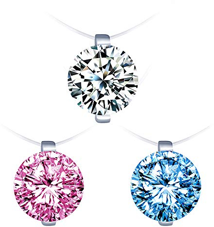 Yumilok Mode Damen Halskette Transparente Angelschnur Halskette Zirkon Clavicle Kette Kristall Weiß Blau Rose mit Anhänger Meerjungfrau Tränen Schmuck Set für Frauen Mädchen