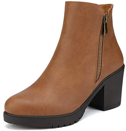 DREAM PAIRS Women's Ankle Boots Chunky Heel Platform Fall Heeled Short Booties Shoes,Size 11,Tan/Pu,Z0EY-2