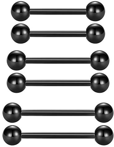 Longita 16G 6 Piezas Piercing Lengua Anillos Pezon Anillos Piercing Industrial Barras Acero Inoxidable Hombre Mujer Piercing Barbell 14-18mm Piercing Joyería-Negro